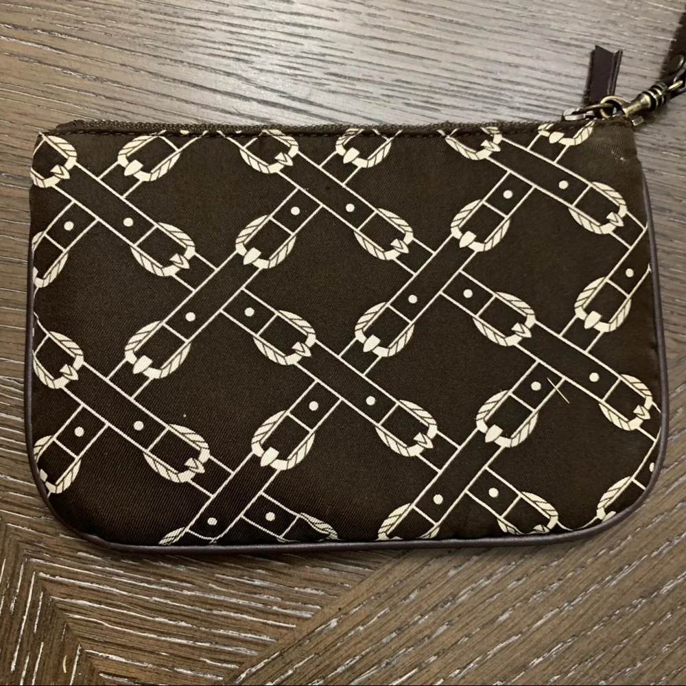 J. Crew brown/cream pattern silk cloth wristlet